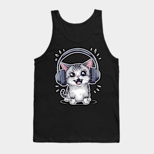 cat with headphones Tank Top